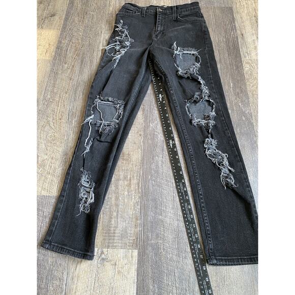 Vibrant Jeans Womens Size 5 Distressed Black Denim Thrashed Vintage USA Made - Picture 11 of 13